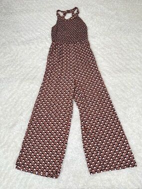 Jessica Simpson Brown Multi Halter Smocked Wide-Leg Jumpsuit Small